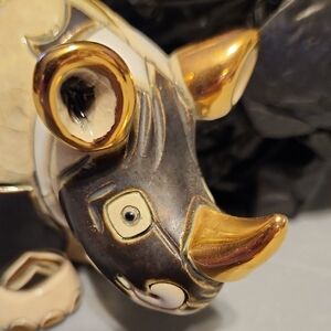 Ceramic Rhino Figurine with 24kt Gold Accents.. HAND MADE By Jorge DEROSA